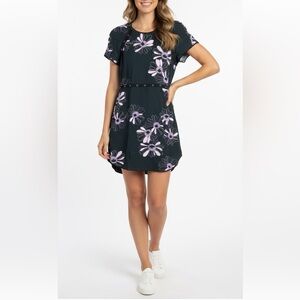 Giamba Floral Studded Grommet Mini Dress Short Sleeve Curves Hem Black Purple L